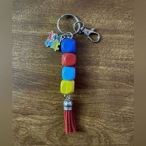 Small Autism Beaded Keychain (Red)